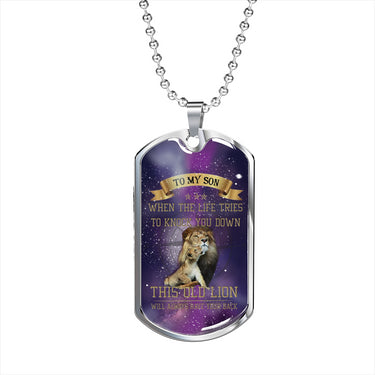 Inspirational to My Son Dog Tag Necklace from Dad - This Old Lion Will Always Have You Back - Great Gift Jewelry for Your Kids On Birthday, Christmas with Gloss Finish Decoration